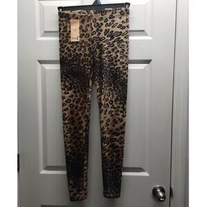 Miego Size Medium/Large Leopard Animal Print Brown Fleece Thermo Leggings NWT